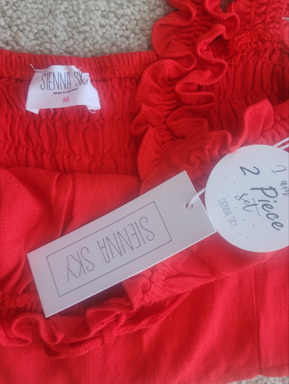 *NWT* Trendy Sienna Sky Red Ruffled Crop Top and Wide Leg Pants Set Sz M - Picture 3 of 9